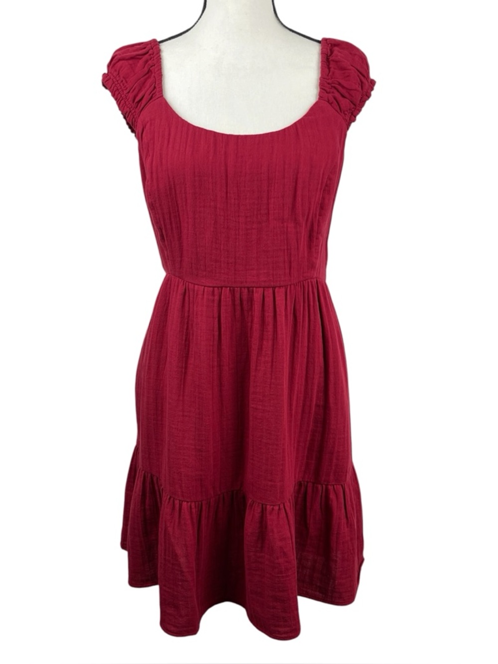 Old Navy Women’s Tiered Dress XL Burgundy Smocked Square Neck Sleeveless Cotton